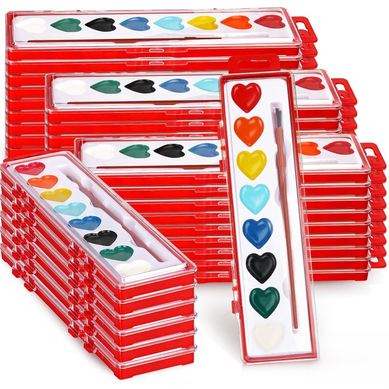 Dcocdeely 36 Pcs 8 Colors Heart Watercolor Paint Set Washable Watercolor Paint with Brushes Valentines Day Gifts for Art Activities Painting Party Craft Accessories (36, Red) - Image 1
