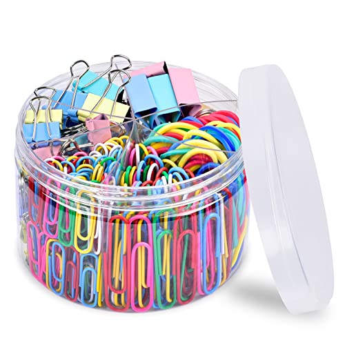 Sopito Paper Clips, Sopito 300pcs Paperclips Binder Clips Assorted Sizes (S/M/L) and Rubber Bands, Colored Office Supplies Set College School Supplies - Image 1