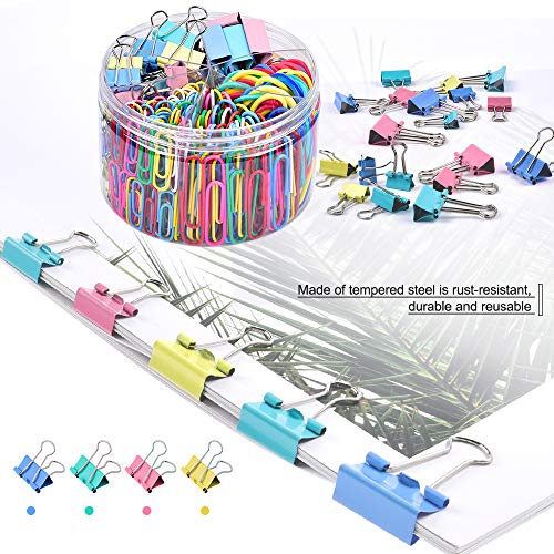Sopito Paper Clips, Sopito 300pcs Paperclips Binder Clips Assorted Sizes (S/M/L) and Rubber Bands, Colored Office Supplies Set College School Supplies - Image 4