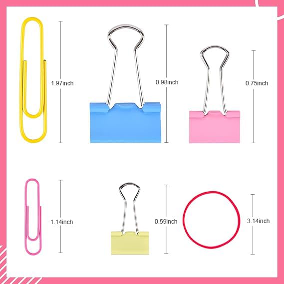 Sopito Paper Clips, Sopito 300pcs Paperclips Binder Clips Assorted Sizes (S/M/L) and Rubber Bands, Colored Office Supplies Set College School Supplies - Image 3
