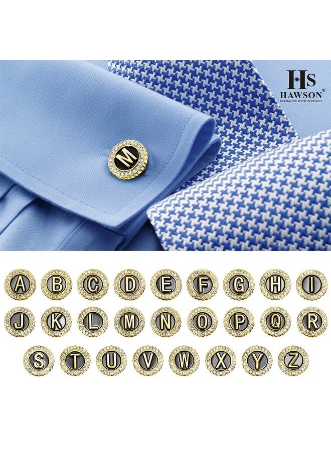 HAWSON A-Z Initial Cufflinks For Men And Women With Clear Crystal, Silver Color Rasied Letter A-Z Cuff Links For French Shirt, Gift For Normal And Business Wearing, Metal, Not Known - Image 4