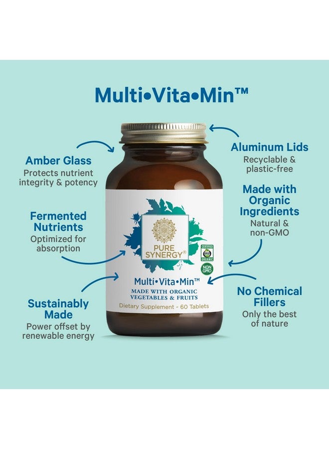بيور سينرجي ملتي فيتامين مين | فيتامينات متعددة نباتية مصنوعة من أطعمة عضوية كاملة | مكمل غذائي مرتين يوميًا للرجال والنساء | عناصر غذائية أساسية للطاقة، وتحسين المزاج، والمناعة، وصحة العظام (60 قرصًا) - Image 3