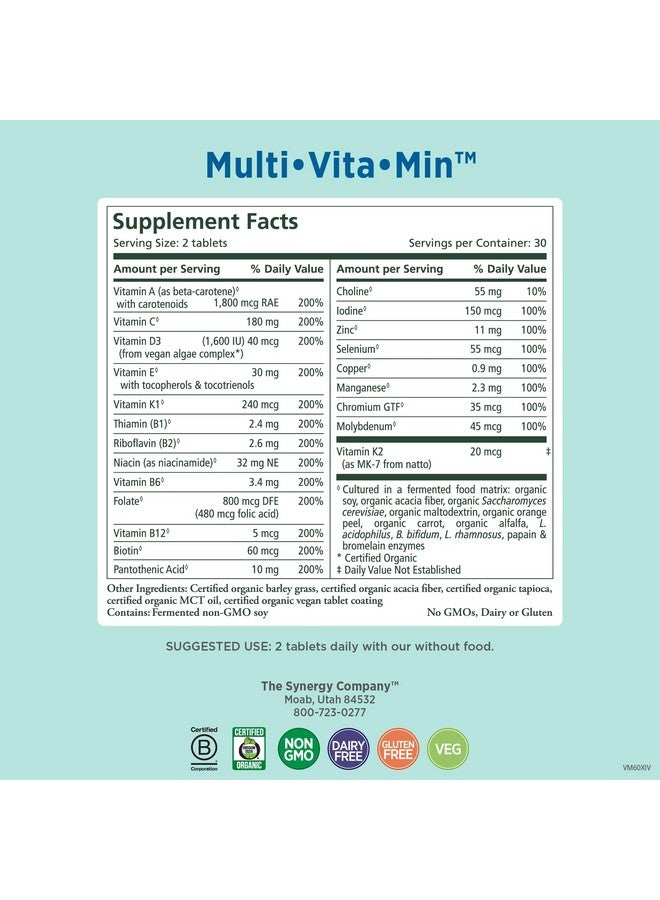 بيور سينرجي ملتي فيتامين مين | فيتامينات متعددة نباتية مصنوعة من أطعمة عضوية كاملة | مكمل غذائي مرتين يوميًا للرجال والنساء | عناصر غذائية أساسية للطاقة، وتحسين المزاج، والمناعة، وصحة العظام (60 قرصًا) - Image 2