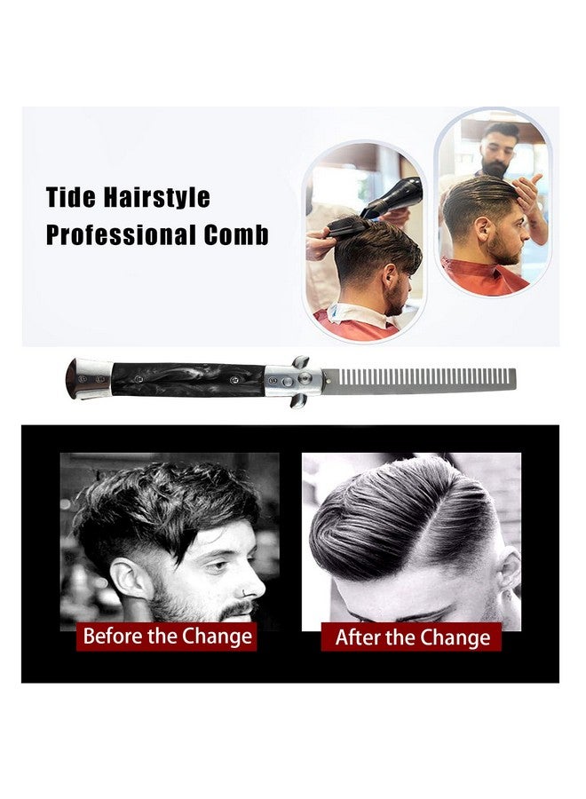 Flylin Foldable Stainless Steel Pocket Comb With Spring-Loaded Brush For Hair And Beard (Black) - Image 2