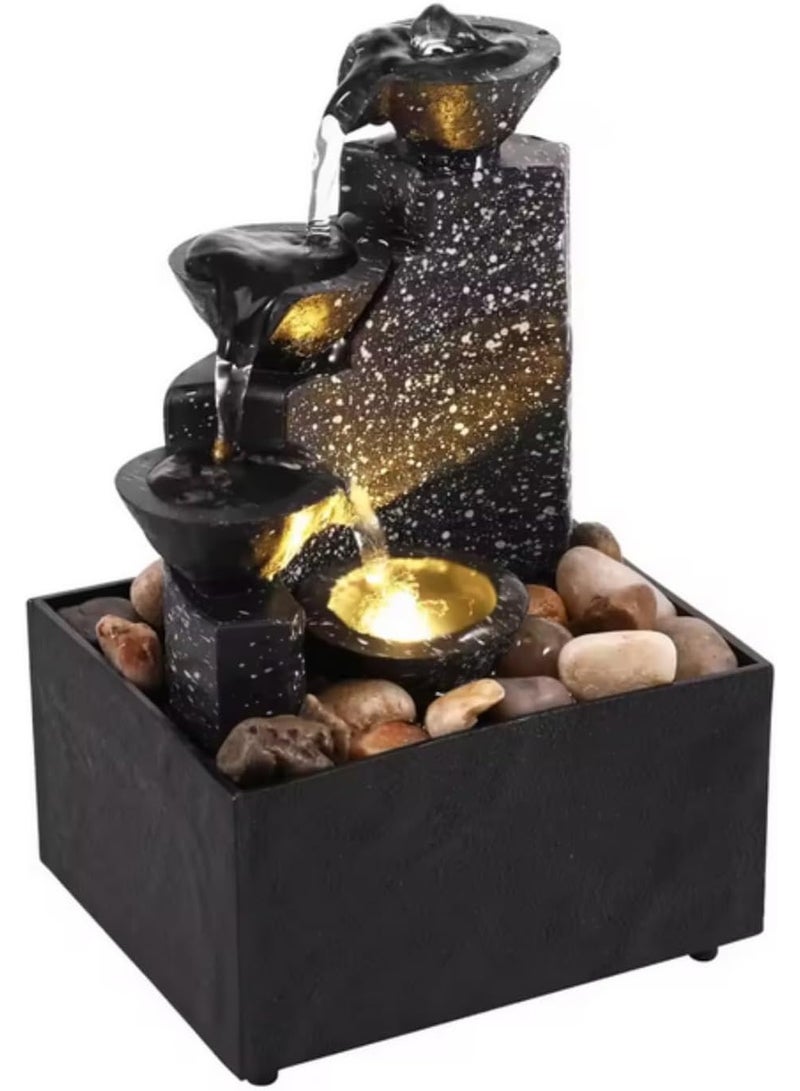 توشيونيكس نافورة مياه LED على سطح الطاولة مع شلال داخلي مع أحجار وإضاءة LED، نافورة زين صغيرة تعمل بمنفذ USB/البطارية لتزيين مكتب المنزل - Image 2