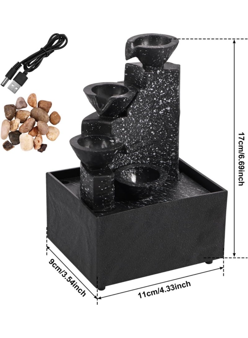 توشيونيكس نافورة مياه LED على سطح الطاولة مع شلال داخلي مع أحجار وإضاءة LED، نافورة زين صغيرة تعمل بمنفذ USB/البطارية لتزيين مكتب المنزل - Image 4