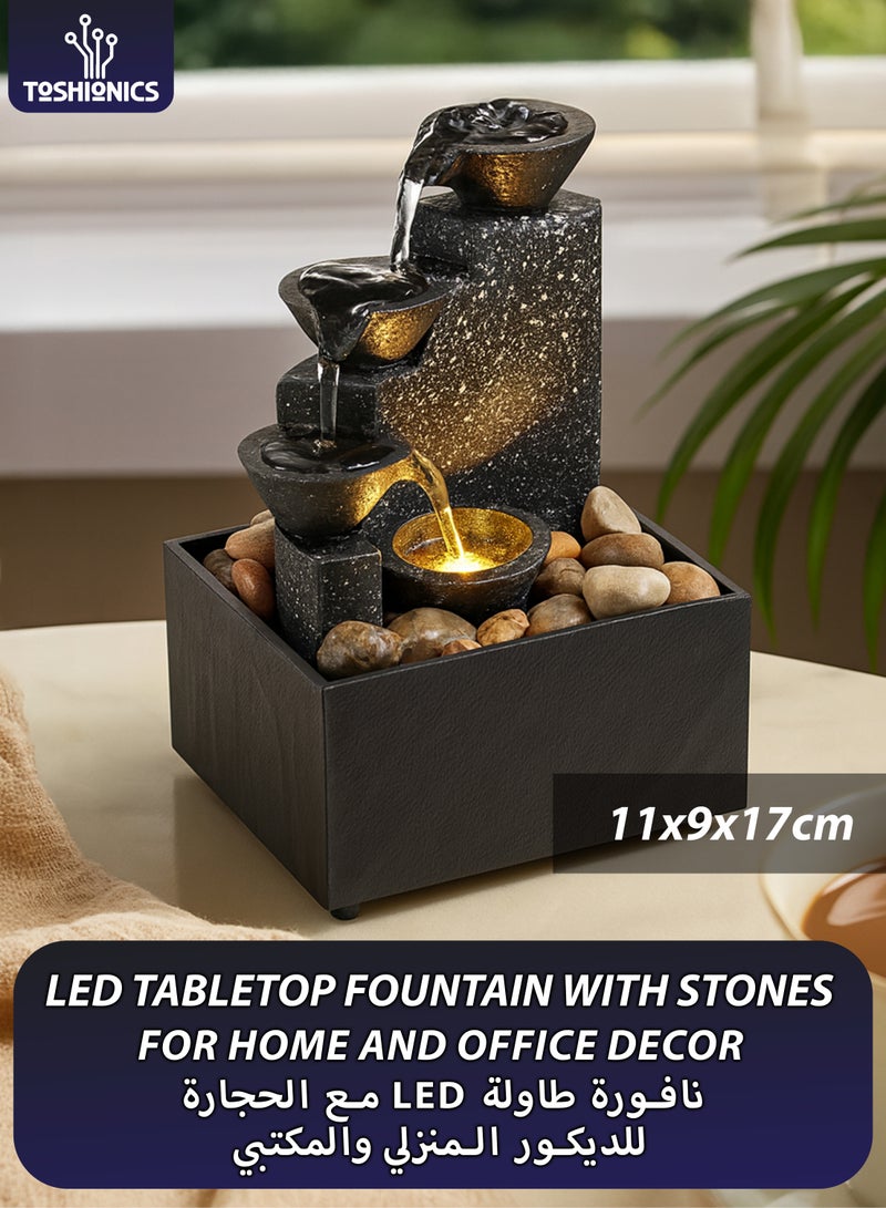 توشيونيكس نافورة مياه LED على سطح الطاولة مع شلال داخلي مع أحجار وإضاءة LED، نافورة زين صغيرة تعمل بمنفذ USB/البطارية لتزيين مكتب المنزل - Image 1
