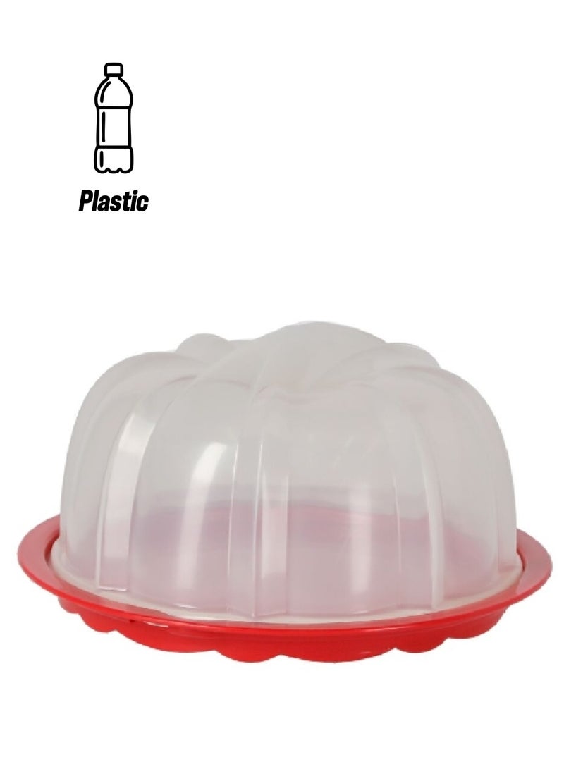 NORDICWARE Round Polypropylene Bundt Dome Cake Keeper Clear and Red 7 x 12 x 13 Inch 50022  - Image 1