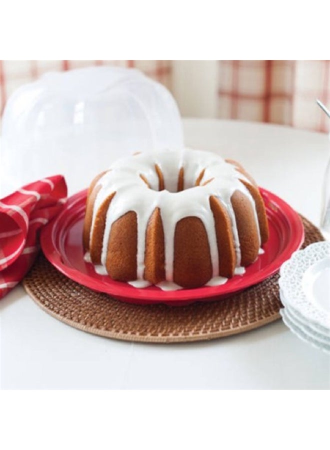 NORDICWARE Round Polypropylene Bundt Dome Cake Keeper Clear and Red 7 x 12 x 13 Inch 50022  - Image 3