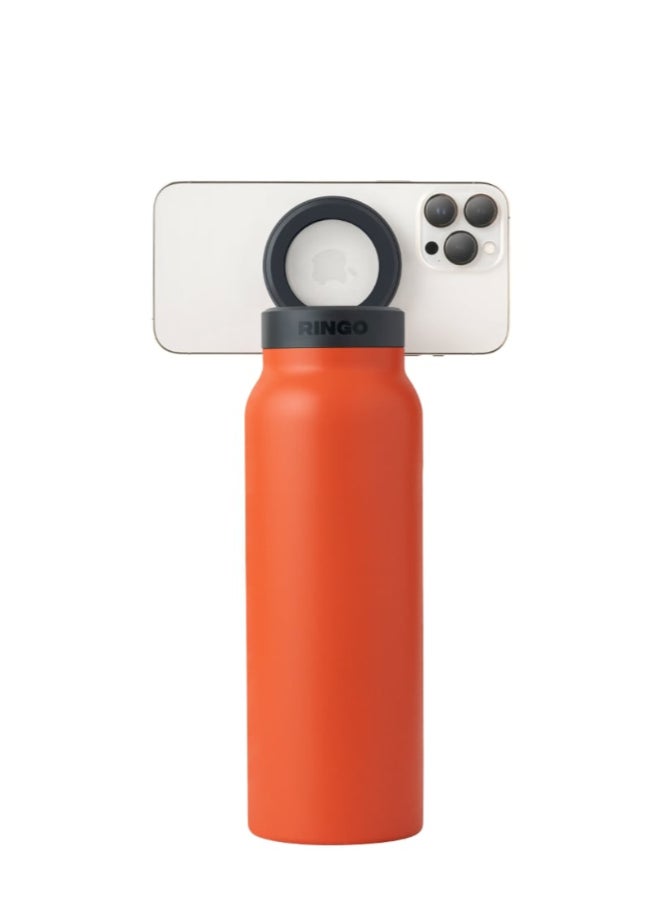 Ringo Water Bottle + Free Magnetic Booster Ring | Stainless Steel Hydration Bottle w/ Integrated MagSafe Phone Mount, 12Hrs Hot/24Hrs Cold, BPA-Free , Works w/ All Devices Android & iOS - Orange 24Oz  - Image 3