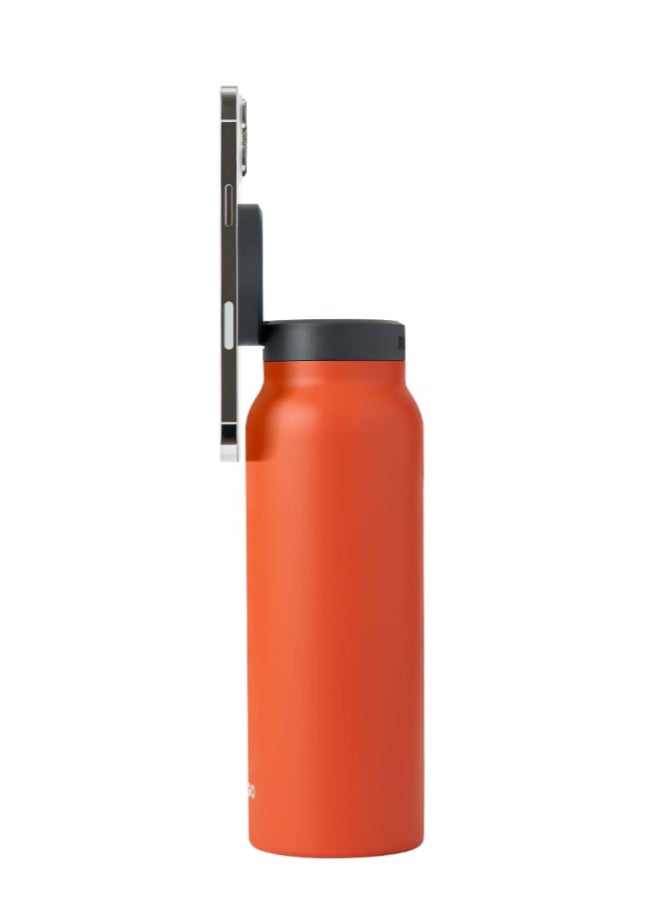 Ringo Water Bottle + Free Magnetic Booster Ring | Stainless Steel Hydration Bottle w/ Integrated MagSafe Phone Mount, 12Hrs Hot/24Hrs Cold, BPA-Free , Works w/ All Devices Android & iOS - Orange 24Oz  - Image 4