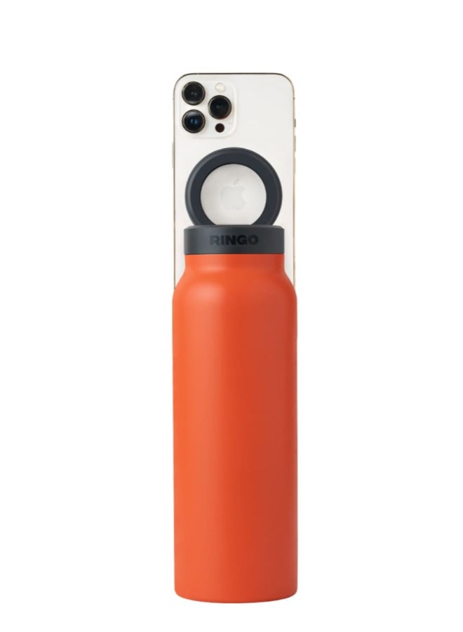 Ringo Water Bottle + Free Magnetic Booster Ring | Stainless Steel Hydration Bottle w/ Integrated MagSafe Phone Mount, 12Hrs Hot/24Hrs Cold, BPA-Free , Works w/ All Devices Android & iOS - Orange 24Oz  - Image 2