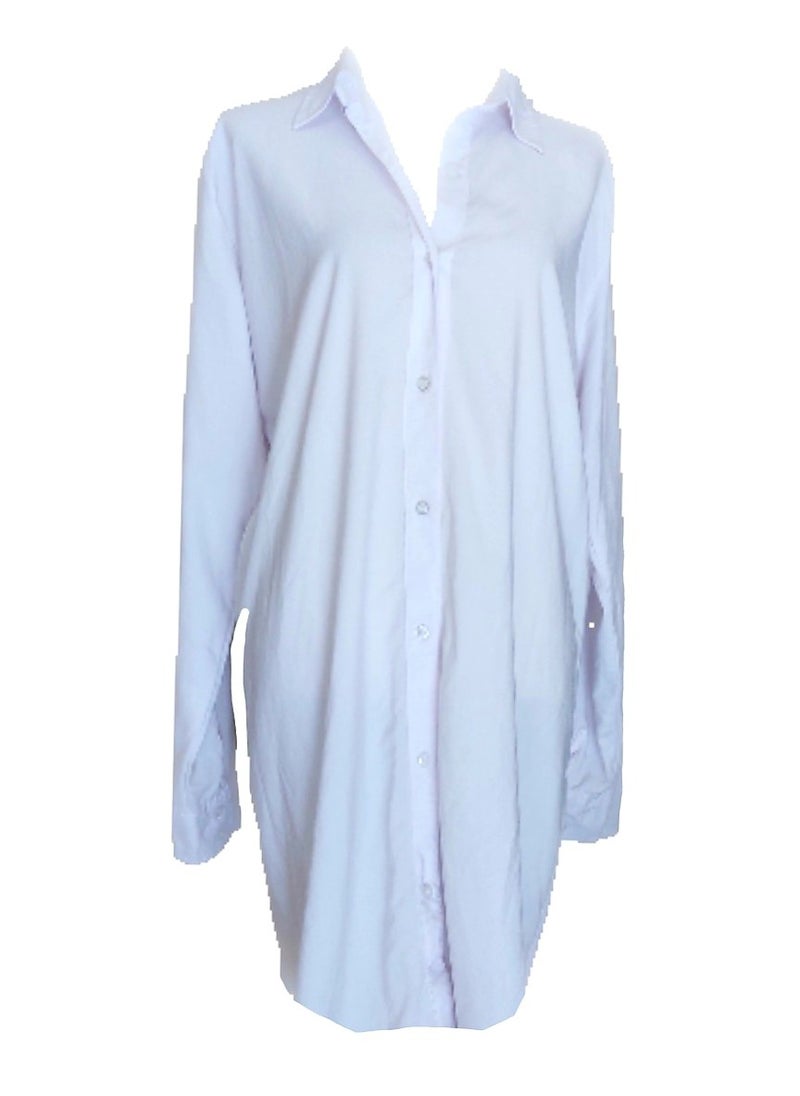 Generic - Women Buttoned long blouse white cotton shirt - Image 1
