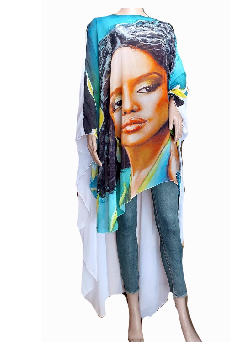 Women chiffon low high blouse tunic african face print - Image 1
