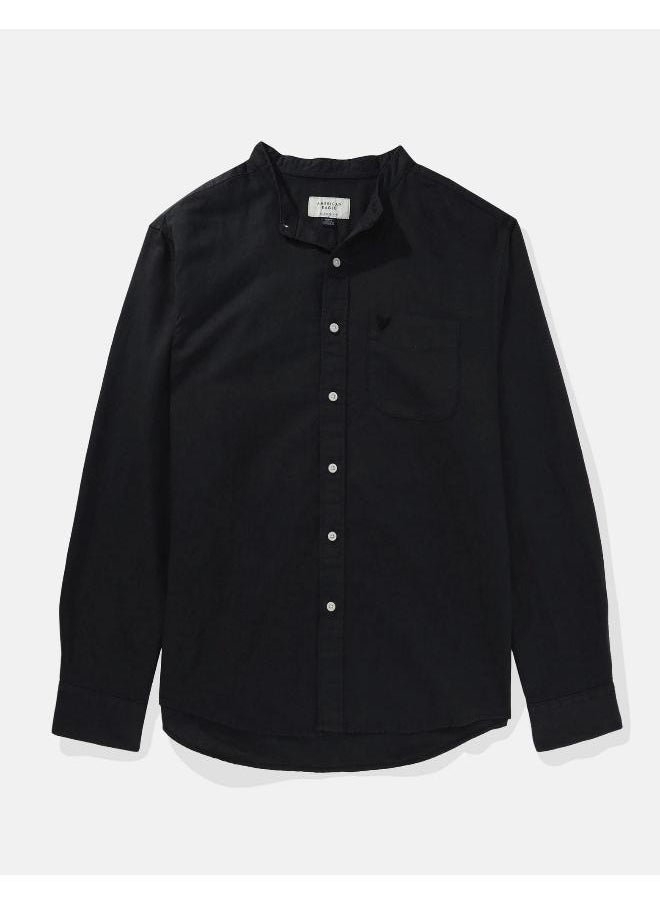 American Eagle - قميص من الكتان بأزرار وياقة بشريط AE - Image 1