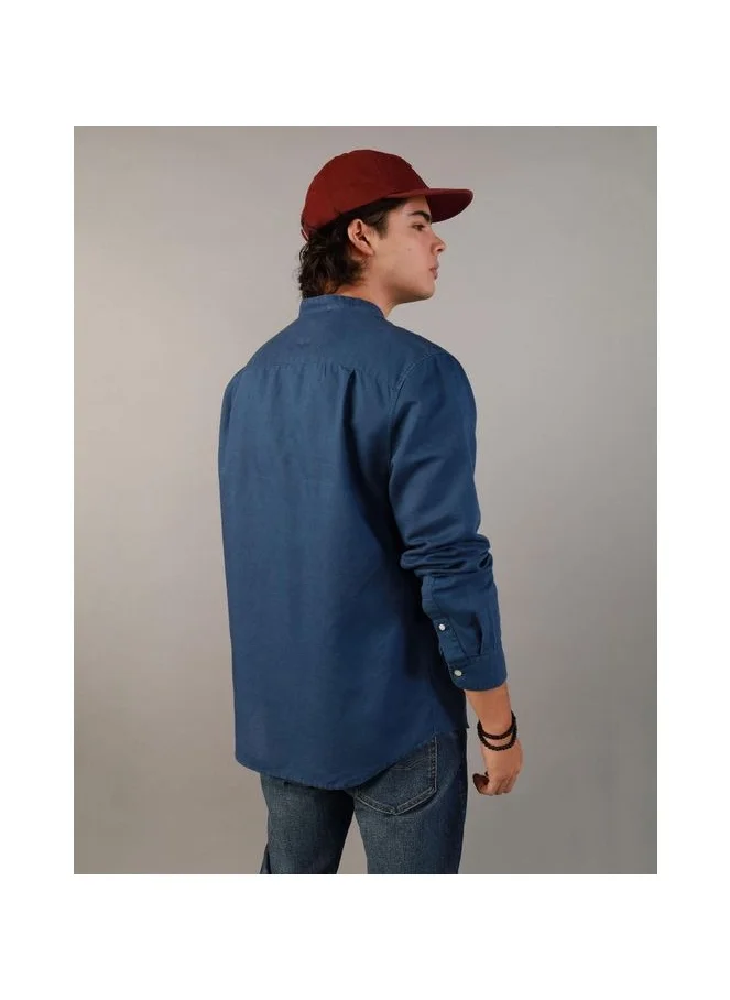 امريكان ايجل AE Band Collar Linen Button-Up Shirt