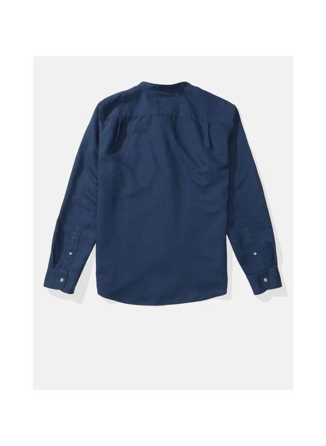 امريكان ايجل AE Band Collar Linen Button-Up Shirt