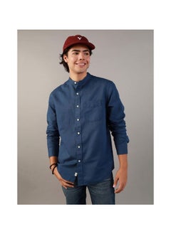 American Eagle AE Band Collar Linen Button-Up Shirt  - Image 1