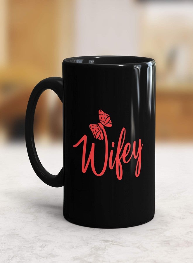 Gift Arcadia Set of 2 Ceramic Coffee Mug for Husband & Wife Series| Shiny Ceramic Tea Cup Set with Handle for Hubby & Wifey & Couples| Microwave & Dishwasher Safe| 325ml Milk Cups Black (A092) - Image 3