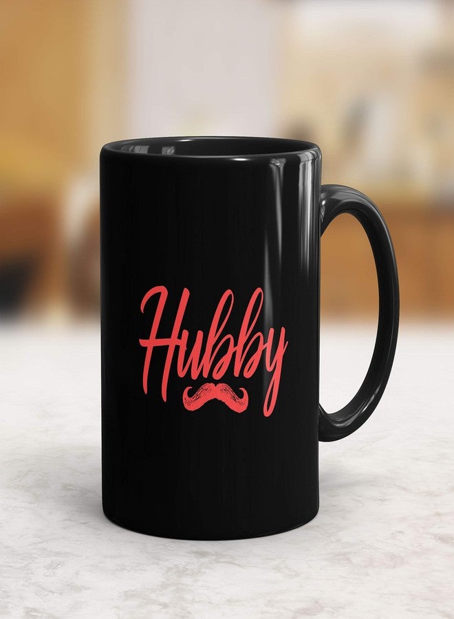 Gift Arcadia Set of 2 Ceramic Coffee Mug for Husband & Wife Series| Shiny Ceramic Tea Cup Set with Handle for Hubby & Wifey & Couples| Microwave & Dishwasher Safe| 325ml Milk Cups Black (A092) - Image 2