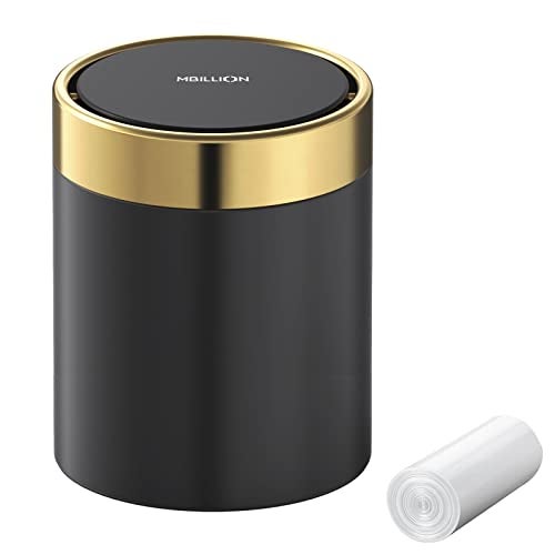 Mbillion Mini Trash Can with Lid, Desktop Small Trash Can Recycling Bin Cute Metal Garbage Can for Tabletop Countertop Use,Stainless Steel 0.4Gal/1.5L Waste Bin for Office Parlor Car Bedroom,Swing Lid Open - Image 1
