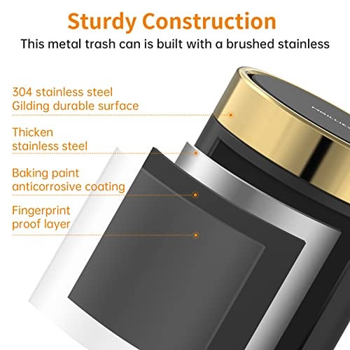 Mbillion Mini Trash Can with Lid, Desktop Small Trash Can Recycling Bin Cute Metal Garbage Can for Tabletop Countertop Use,Stainless Steel 0.4Gal/1.5L Waste Bin for Office Parlor Car Bedroom,Swing Lid Open - Image 3
