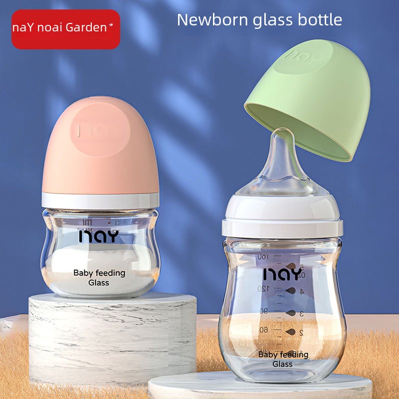 Noon Glass Bottle Newborn Baby Wide Diameter Anti-Flatulence Anti-Choking Newborn Baby Bottle Manufacturer Ready Stock(N-0014-80mL light powder) - Image 3