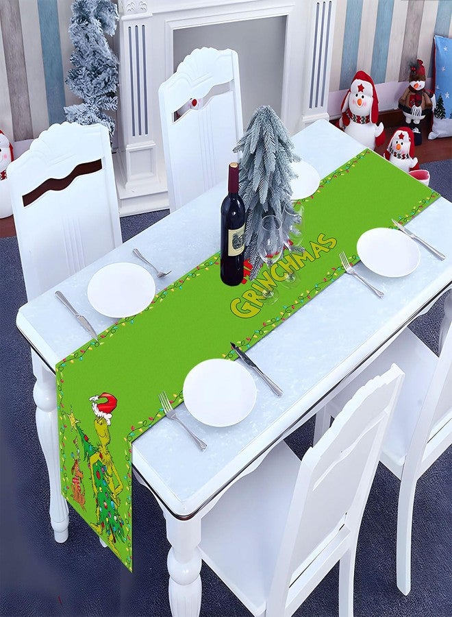 Pudodo Christmas Table Runner Merry Christmas Holiday Season Winter Party Kitchen Xmas Fireplace Dining Room Home Decoration (Green, 13" x 72") - Image 4