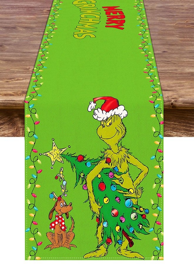 Pudodo Christmas Table Runner Merry Christmas Holiday Season Winter Party Kitchen Xmas Fireplace Dining Room Home Decoration (Green, 13" x 72") - Image 1
