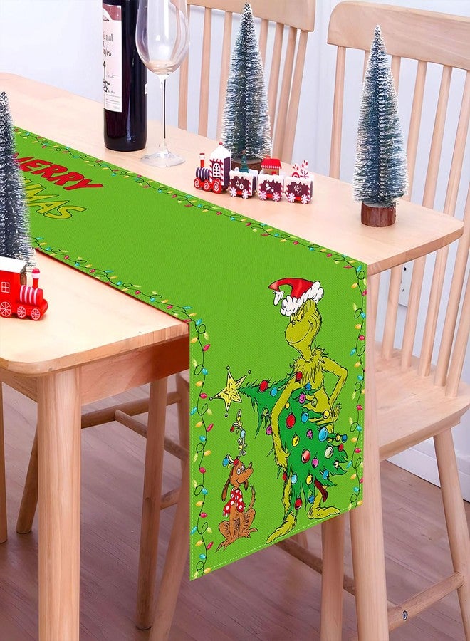 Pudodo Christmas Table Runner Merry Christmas Holiday Season Winter Party Kitchen Xmas Fireplace Dining Room Home Decoration (Green, 13" x 72") - Image 2