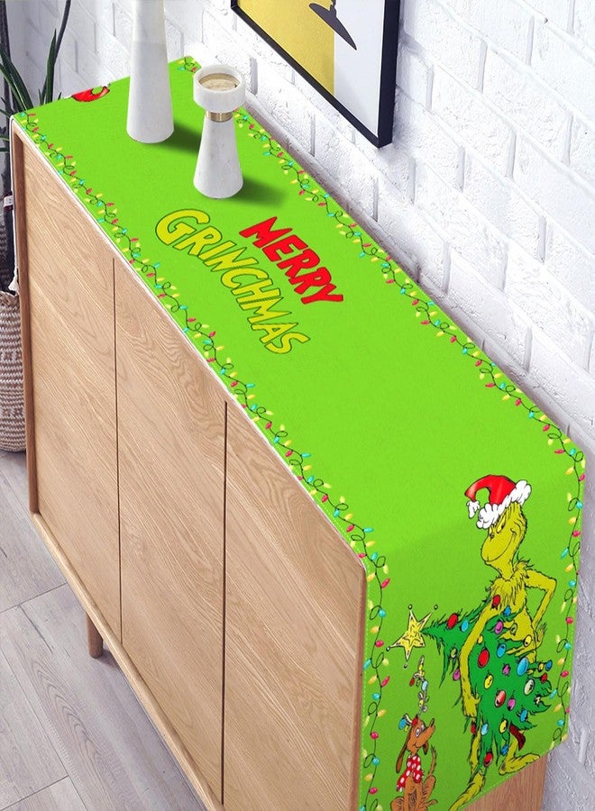 Pudodo Christmas Table Runner Merry Christmas Holiday Season Winter Party Kitchen Xmas Fireplace Dining Room Home Decoration (Green, 13" x 72") - Image 5
