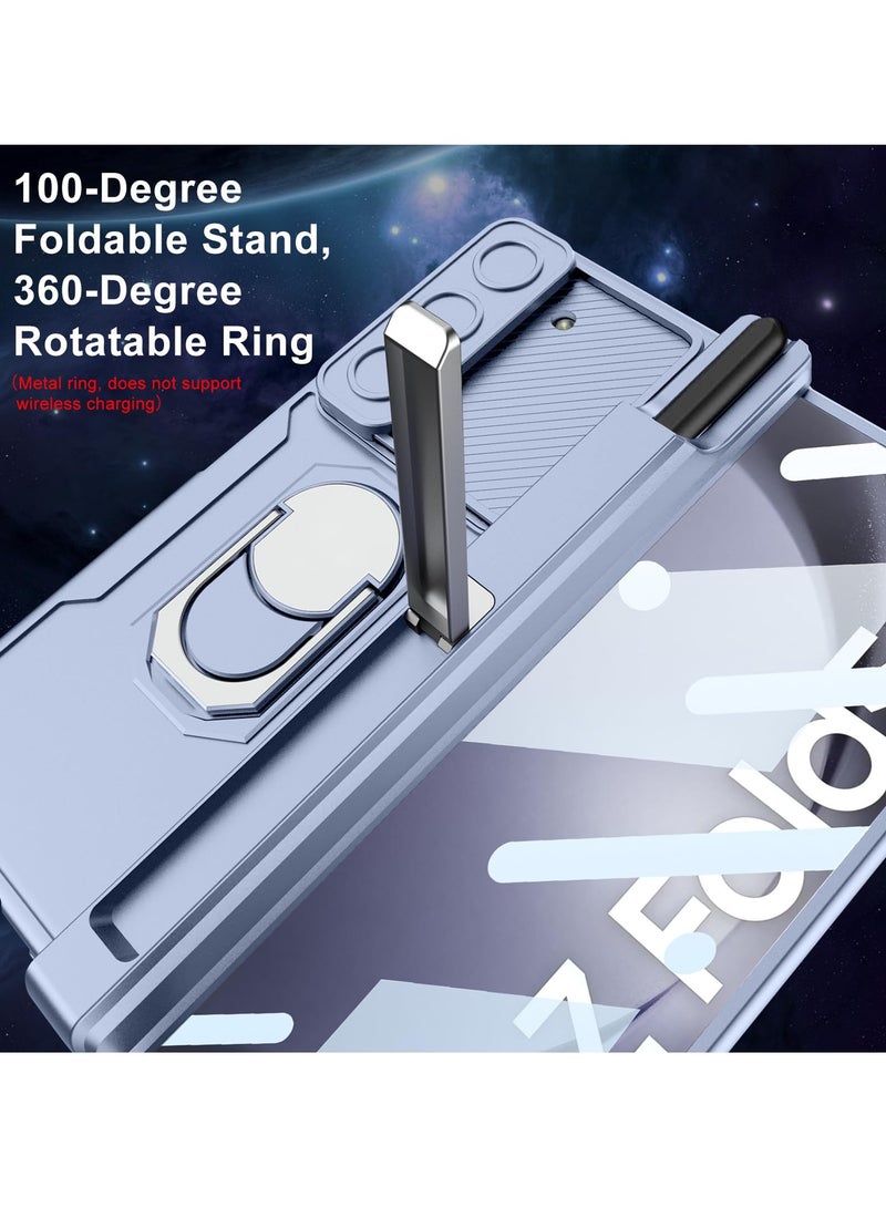 جراب Samsung Galaxy Z Fold 5 بمفصلة مغناطيسية وحامل قلم S وحامل وحماية للكاميرا وواقي شاشة باللون الأزرق - Image 2