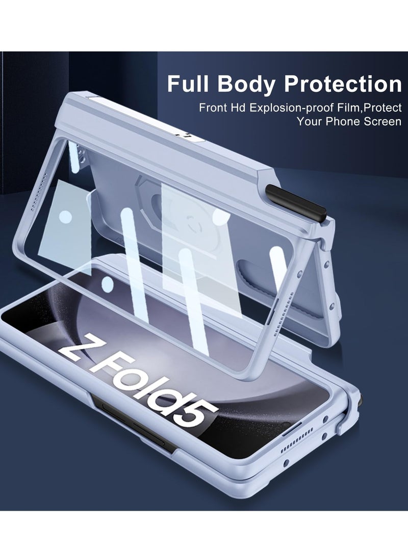 جراب Samsung Galaxy Z Fold 5 بمفصلة مغناطيسية وحامل قلم S وحامل وحماية للكاميرا وواقي شاشة باللون الأزرق - Image 3