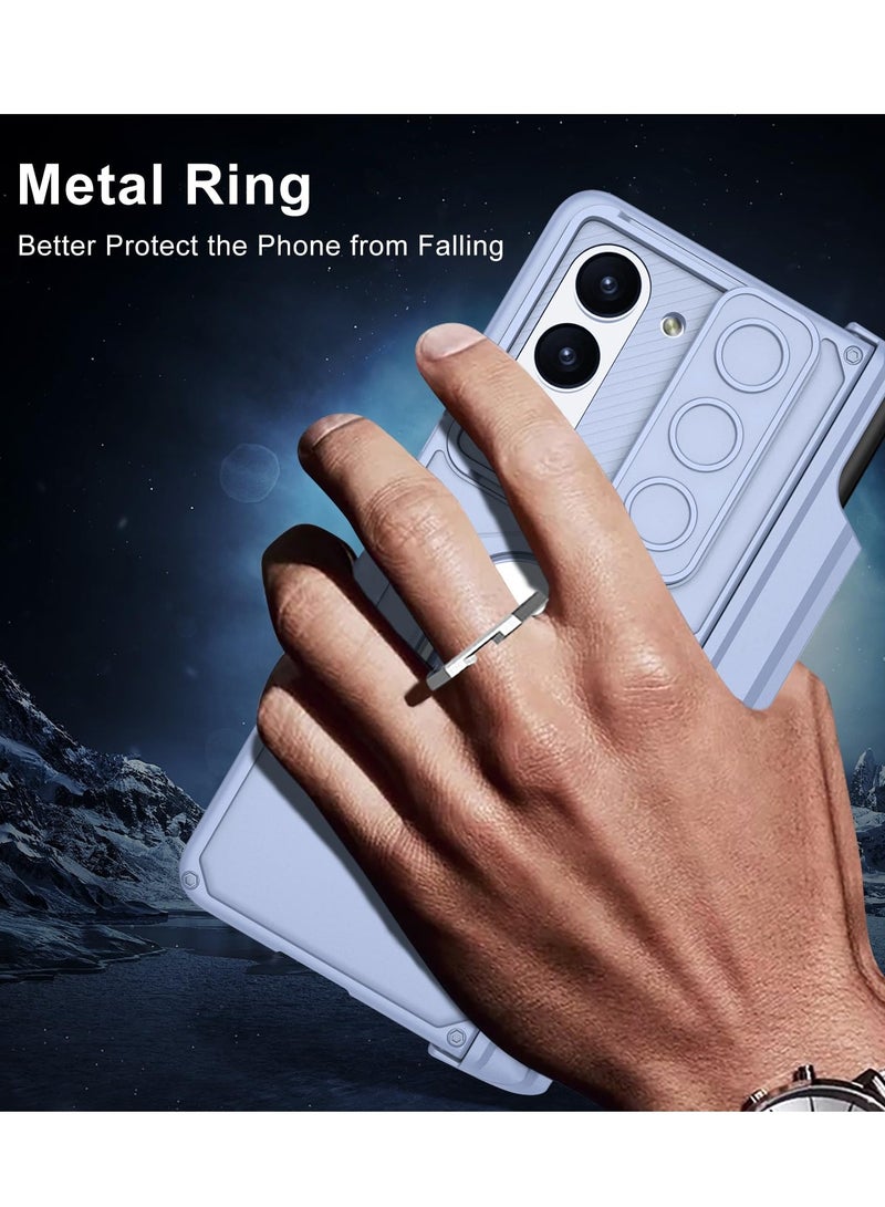 جراب Samsung Galaxy Z Fold 5 بمفصلة مغناطيسية وحامل قلم S وحامل وحماية للكاميرا وواقي شاشة باللون الأزرق - Image 5