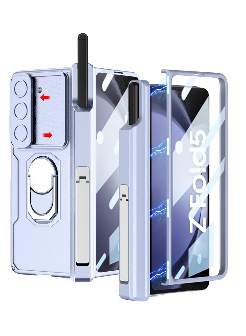 جراب Samsung Galaxy Z Fold 5 بمفصلة مغناطيسية وحامل قلم S وحامل وحماية للكاميرا وواقي شاشة باللون الأزرق - Image 1