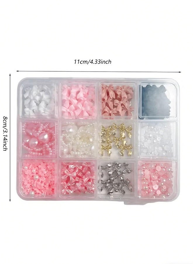 Happy D Nail Art Rhinestones Kit with 12 Grids, 3D Bowknot & Pearl Nail Studs, Moon Star Heart Shapes, for DIY Nail Decoration, with Tweezers & Wax Pencil, for Nails Face Crafts Makeup (Mixed Colors) - Image 5