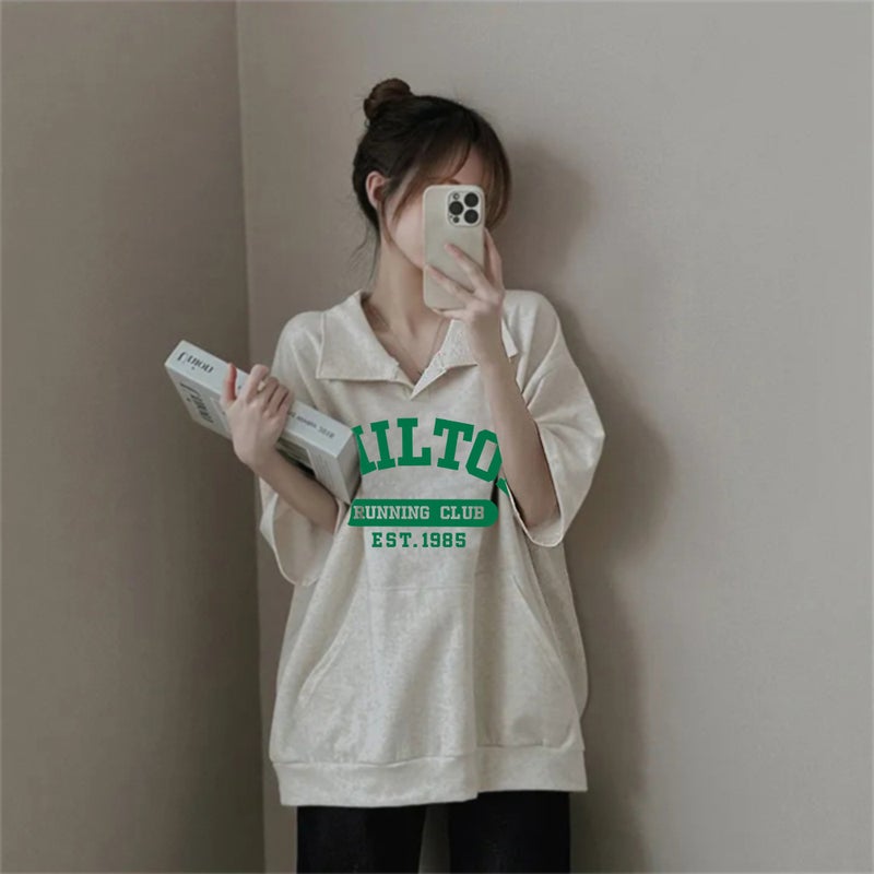 Factory Korean-Style Trendy Short-Sleeved T-Shirt Women'S Summer Japanese Large Edition Western Style Loose Design Sense Trendy Brand Medium - Image 2