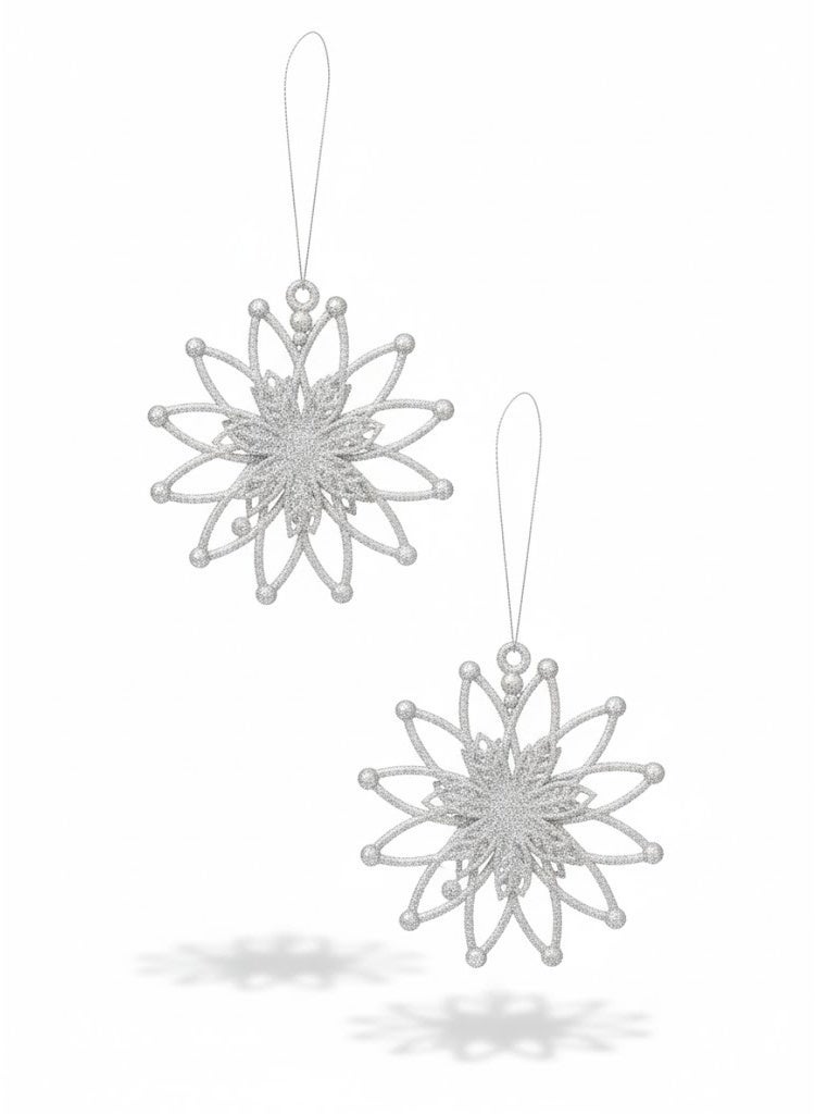 Decorative Flower for Tree & Home Décor – 2-Piece Set – White Shimmer - Image 1