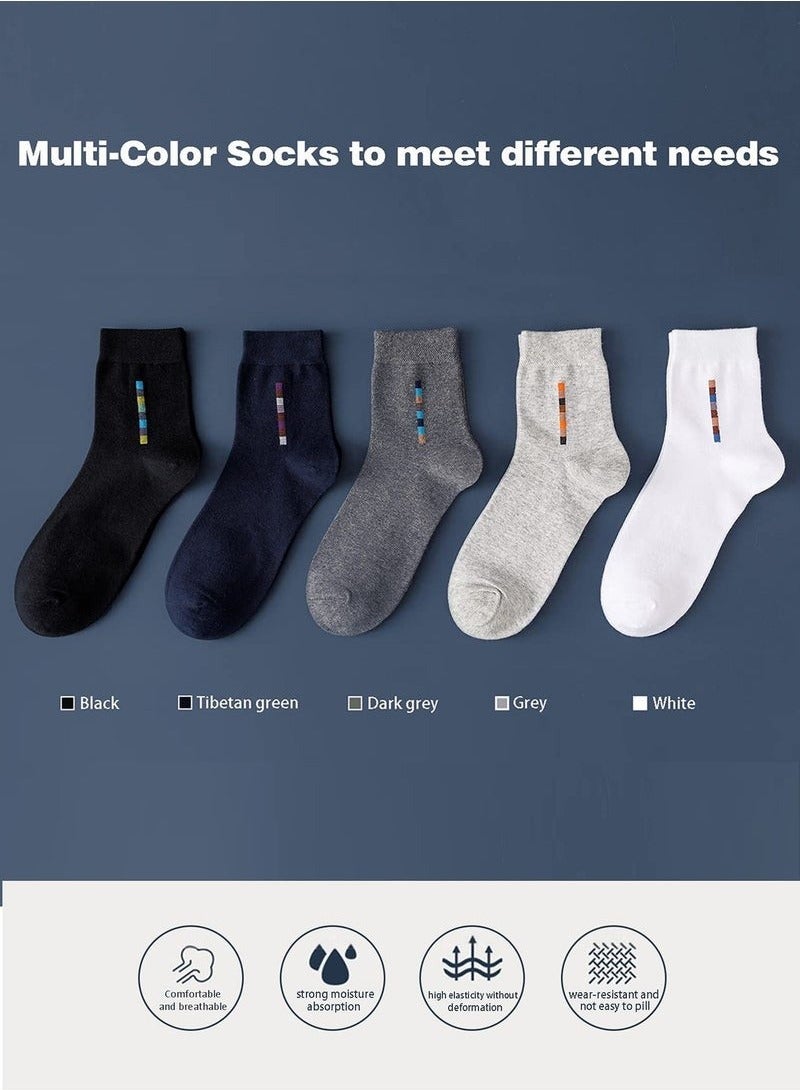 5 Pairs Men's 100% Cotton Crew Socks: Mid-Calf, Dress Socks, Moisture Wicking, Suitable for All Seasons, Striped Pattern in a Variety of Colors for Business Casual Wear - Image 4