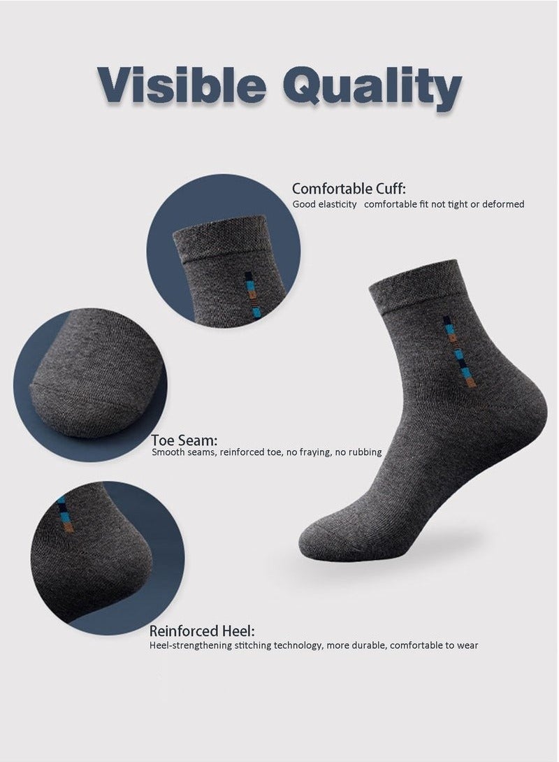 5 Pairs Men's 100% Cotton Crew Socks: Mid-Calf, Dress Socks, Moisture Wicking, Suitable for All Seasons, Striped Pattern in a Variety of Colors for Business Casual Wear - Image 5