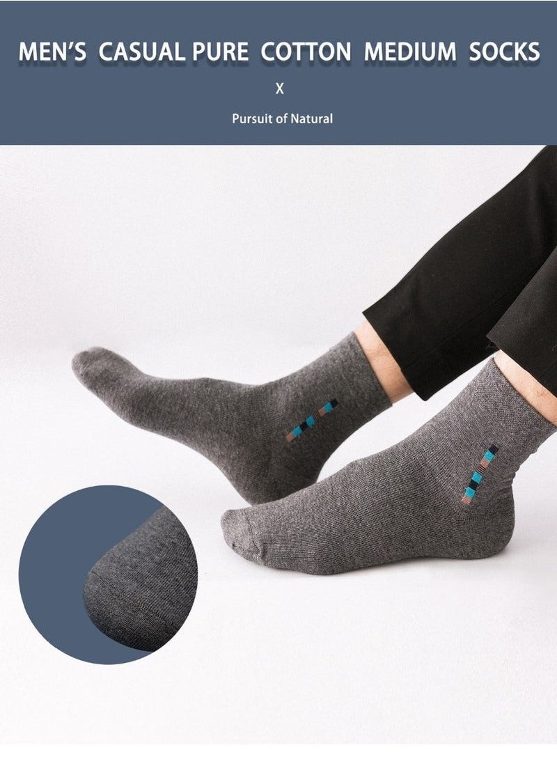 5 Pairs Men's 100% Cotton Crew Socks: Mid-Calf, Dress Socks, Moisture Wicking, Suitable for All Seasons, Striped Pattern in a Variety of Colors for Business Casual Wear - Image 3