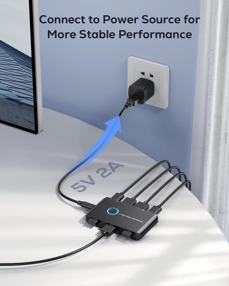 ABLEWE مفتاح KVM HDMI 2 منفذ صندوق، ABLEWE مفتاح USB و HDMI لتمكين 2 كمبيوترات من مشاركة لوحة المفاتيح والفأرة والطابعة وشاشة HD واحدة، يدعم UHD 4K@60Hz، مع 2 كابل USB و 2 كابل HDMI - Image 4