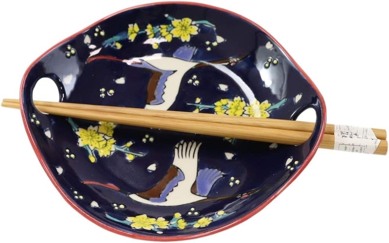 Ebros Gift Ebros White Crane In Midnight Sky Appetizer Snack Serving Coupe Plate Dish With Chopsticks And Built In Rest Set Small Flat Bowl For Hors Doeuvres Sushi Ice Cream Serveware Plates 2 - Image 4