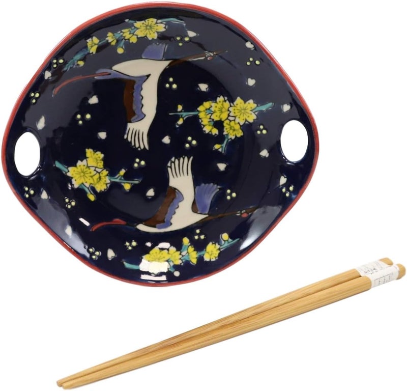 Ebros Gift Ebros White Crane In Midnight Sky Appetizer Snack Serving Coupe Plate Dish With Chopsticks And Built In Rest Set Small Flat Bowl For Hors Doeuvres Sushi Ice Cream Serveware Plates 2 - Image 3