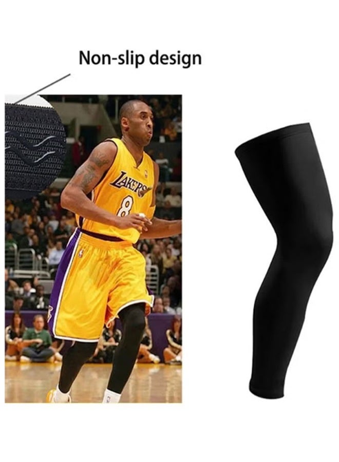 YJ 2-Piece Sports Running Knee Pad, Thigh High Compression Stockings Footless for Running Basketball Reduce Varicose Veins and Swelling Black - Image 4