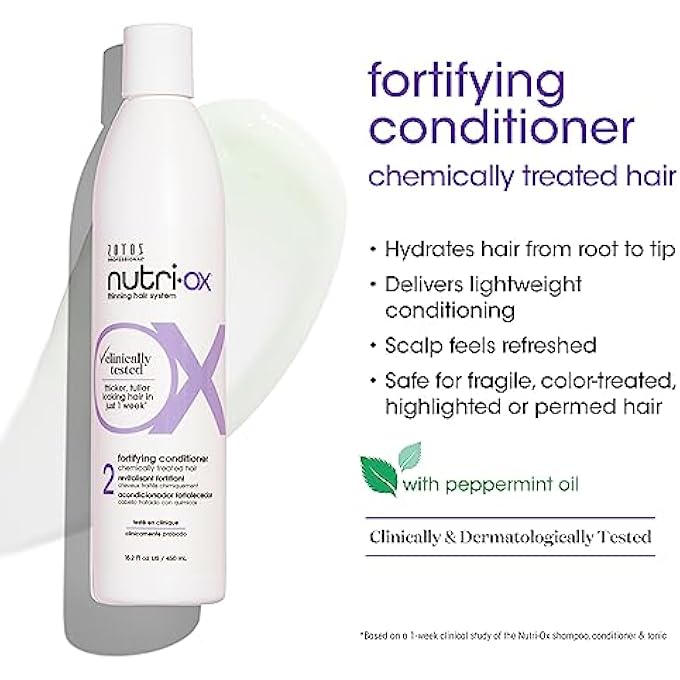Nutri-Ox FORTIFYING CONDITIONER CHEMICALLY-TREATED FOR COLORED THINNING HAIR | THICKER, FULLER-LOOKING HAIR | CLINICALLY & DERMATOLOGICALLY TESTED | PEPPERMINT | COLOR-SAFE | 33.8 FL OZ - Image 3