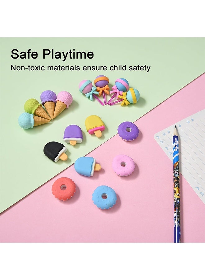 كوانتوم 16 قطعة من ممحاة الآيس كريم، ممحاة بأشكال طعام لطيفة ومرحة، ممحاة كرتونية إبداعية للحلويات، لوازم تعليمية للأطفال في المدارس - Image 5