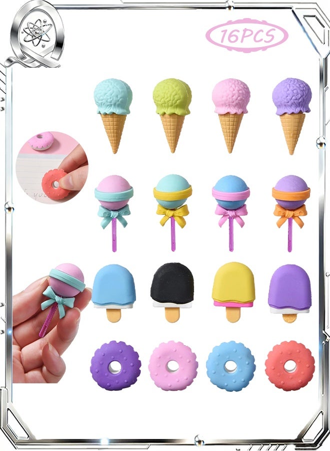 كوانتوم 16 قطعة من ممحاة الآيس كريم، ممحاة بأشكال طعام لطيفة ومرحة، ممحاة كرتونية إبداعية للحلويات، لوازم تعليمية للأطفال في المدارس - Image 1