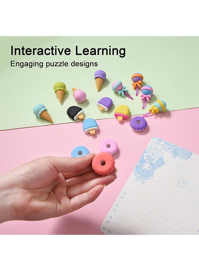 كوانتوم 16 قطعة من ممحاة الآيس كريم، ممحاة بأشكال طعام لطيفة ومرحة، ممحاة كرتونية إبداعية للحلويات، لوازم تعليمية للأطفال في المدارس - Image 3