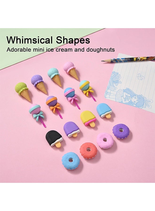 كوانتوم 16 قطعة من ممحاة الآيس كريم، ممحاة بأشكال طعام لطيفة ومرحة، ممحاة كرتونية إبداعية للحلويات، لوازم تعليمية للأطفال في المدارس - Image 2